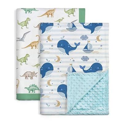 SANDJEST Minky Blanket 2 Pack with Dotted Back 30 x 40 Inches, Gift for Christmas Birthday (Whale, Dinosaur)