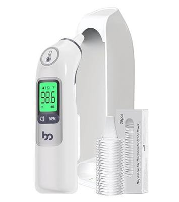 femometer Ear Thermometer for Adults and Kids, 1-Second Infrared Digital Thermometer with 30 Memory Recall, 3-Color Fever Alarm, Silent Mode, 21 Disposable Probe Covers, Storage Case