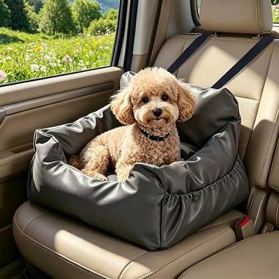 PAWZ Road Dog Car Seat for Small Medium Dogs, Waterproof Booster Bed | Dog booster car seat with dual safety belts, side storage pocket, waterproof leather, soft PP cotton for travel and home