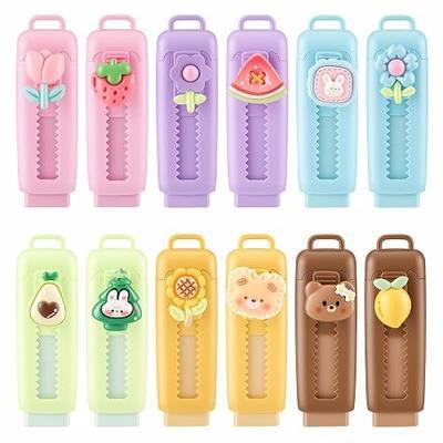BESARME Retractable Erasers, 12 Pack Cute Erasers | Back to school supplies bulk, 12 assorted designs, birthday party favors, comfortable grip, classroom prizes, birthday gifts