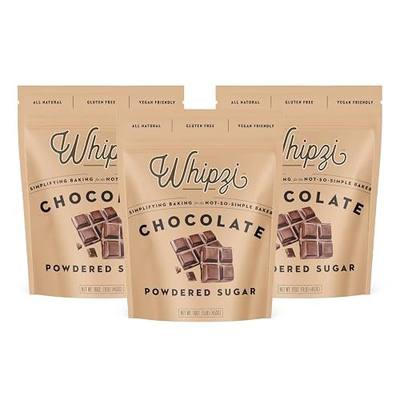 Whipzi Chocolate Flavored Powdered Sugar - Confectioners Sugar for Baking, Frosting, Royal Icing, Glazes, Coffee & Desserts - 1:1 Powdered Sugar Replacement - Gluten Free, Vegan Baking Sugar - 3 Pack