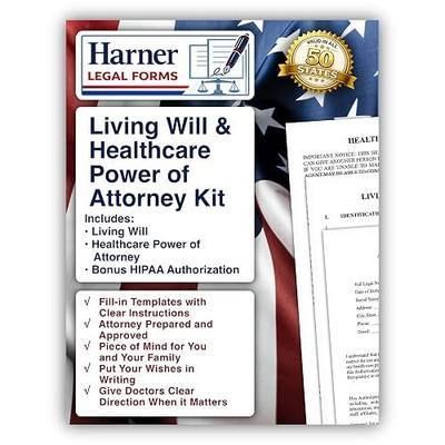 Living Will and Healthcare Power of Attorney Kit with Bonus HIPAA Authorization, Medical POA and Advance Directive Forms