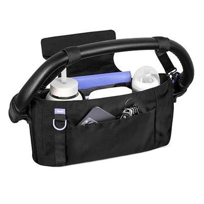 Ubbi Fleuri Anywhere Stroller Organizer, Features Front Zippered Pocket, 2 Cup Holders, Mesh Bag, Fits Most Strollers, Licorice