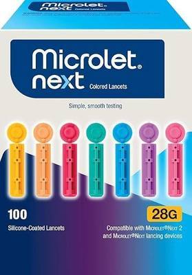 Ascensia MICROLET NEXT Lancets for Blood Glucose Testing, 100 Count | 28-Gauge, Silicone-Coated, Multi-Colored, Sterile, Single Use Lancets, For Diabetes Blood Glucose Testing