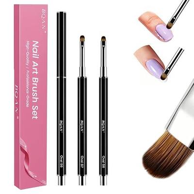 BQAN UV Gel Nail Brush Oval Short 2Pcs for French & Clean Up | Anti-Roll Hexagonal Metal Handle | Easy Grip | Premium Nylon Bristles | Smooth Gel Application | French Tips | Clean Up
