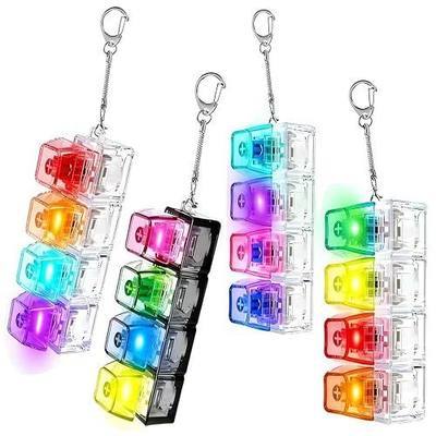 4 Packs Fidget Keyboard Keychain Toy, Keyboard with LED Lights Clicker Fidget Stress Relief Keyboard, Fidget Clicker Gifts for Kids Easter Christmas (Clear)
