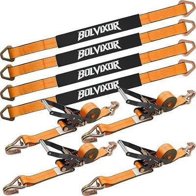 Heavy Duty Car Trailer Tie Down Straps 4 Pack Kit- 2" x 8' Ratchet Straps with J-Hooks & Safety Clips, 2" x 36" Axle Straps - 10,000lbs Break Strength for Truck, UTV Transport