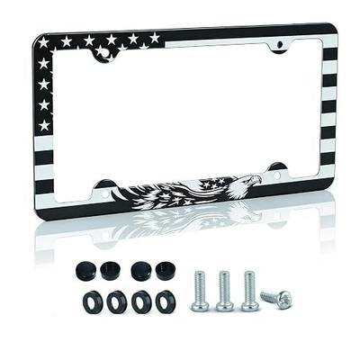 Car License Plate Frames American Flag Patriotic Black License Plate Holder | Car Plate Frame Eagle USA Stainless Steel 1 Pack 4 Holes Licence Plate Frame Holder