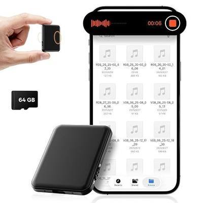 Magnetic Voice Activated Recorder, 64GB(6000H) Recording Device | Voice Recorder, AI Noise Reduction, USB-C OTG Transfer, Long Battery Life, for Interviews, Class Notes and Work
