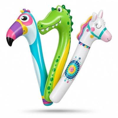 Inflatable Pool Noodles (3 Pack, 45 Inch) - Portable Blow Up Pool Floats for Kids - Cute Flamingo, Dinosaur, & Unicorn Designs - Travel Friendly Swimming Pool Noodle Toys for Lakes, Beach or Vacation