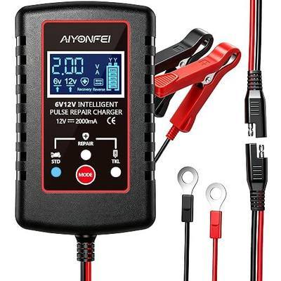 2A Battery Charger 6V/12V Smart Trickle Charger, 1 Black | Battery Maintainer, Lead Acid, Motorcycle, Car, Lawn Mower, Battery Desulfator, Temperature Compensation