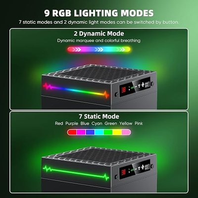 Auto Cooling Fan for Xbox Series X with LED Temperature Display & 9 RGB Lighting Modes, Smart Thermally-Adjustable Cooling System for Xbox Series X, Separate Cooler&Light Switch, Headset Hook,USB Port