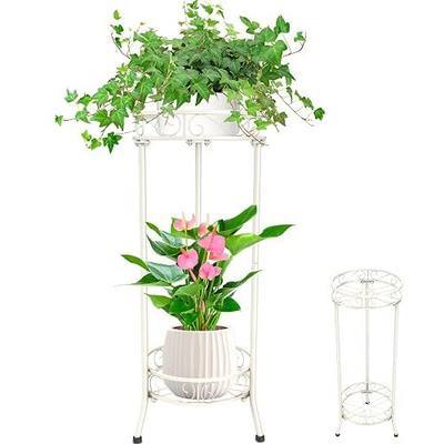 Plant Stand 2 Tier Indoor Metal Flower Shelf for Multiple Plants Corner Tall Flower Holders for Patio Garden Living Room Balcony Bedroom (White U-shaped)
