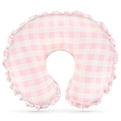 DILIMI Nursing Pillow Cover, Removable Ruffled Pillowcase for Breastfeeding Pillows, Ultra Soft Comfortable Slipcover for Baby Girl and Boy, Pink Gingham