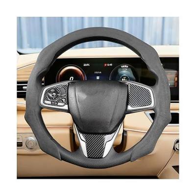 Car Steering Wheel Cover, Soft Brethable Suede Non-Slip Vehicle Steering Wheel Protector, Comfortable Sporty Auto Interior Protection Accessories, Universal for Truck SUV Van (Carbon Black)