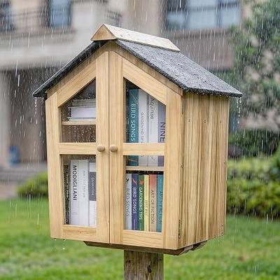 Hombys Little Library Box Weatherproof Wooden Neighborhood Library Box | Community Book Storage Case, Lending Library Outdoor, 15.7x18x28 In, for Neighborhood, School, Yard
