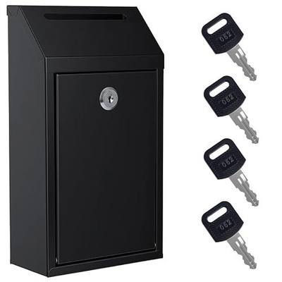 Pay Here Cash Box for Farm Stand, Cash Drop Box with Lock and Slot, Metal Money Drop Box with 4 Keys Wall Mount, Black
