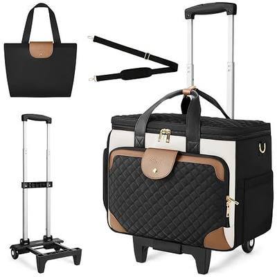 Arcoyard Rolling Teacher Bag with File Teacher Tote and Detachable Trolley, Large Rolling Bag for Work with 17.3 Inch Laptop Compartment, Work Bags for Women, Teaching, Nurse, Craft, Beige Brown