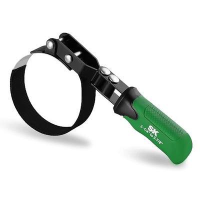 SK Swivel Oil Filter Wrench, 3-1/4" to 3-7/8" Universal Oil Filter Removal Tool with Anti-Slip Nylon Strap, Stainless Steel Band, 180 ° Adjustable, Auto-Tightening Design, for Car, SUV, Motorcycle