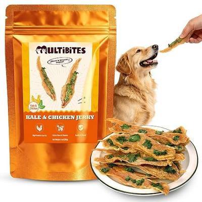 9 oz Kale & Chicken Jerky Dog Treats Grain Free Training Jerky | Real chicken first with kale for fiber & vitamins. Thin chewy texture breaks easy for training. Ideal for sensitive stomach.