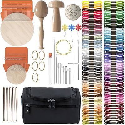 READAEER Speedweve Darning Mini Loom Kits Machine for 14 & 28Hooks Speedweve Style Weaving Darning Loom with 9 Pcs Large Eye Needles 100 Colors Thread for Handcraft DIY Weaving Repair Tool