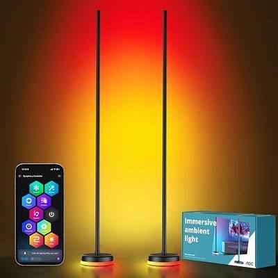 AOC LED Floor Lamp, 2Packs RGBICWW Corner Floor Lamp with Glowing Base | App & Remote Control, 160 Million Colors, 68+ Scenes Color Changing, Ambient Lighting for Bedroom Living Room Home Office
