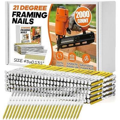 2000 Count 21 Degree Framing Nails, 3" x 0.131" Ring Shank Nails, Plastic Collated Framing Nails, Hot Dipped Galvanized, Round Head Framing Nails Compatible with Most 21 Degree Nail Guns