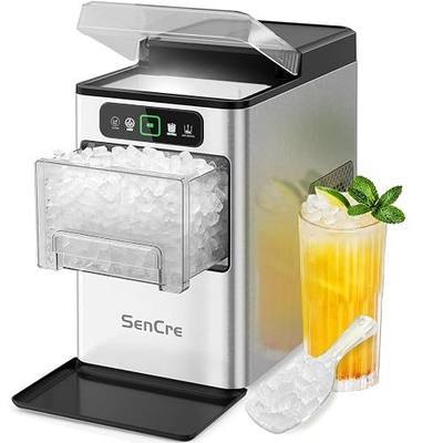 Nugget Ice Maker Countertop 40Lbs/24H Soft Chewable Ice Machine Pellet Crushed Ice Makers, One-Click Operation Auto Self-Cleaning Stainless Steel with Scoop for Home Kitchen Office, Grey