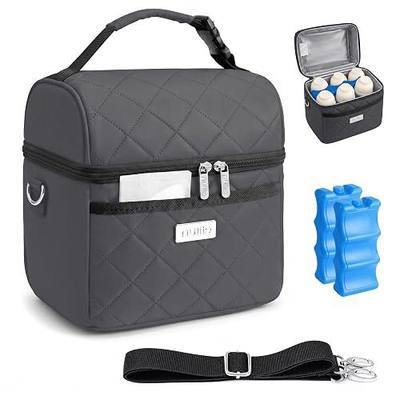 Nuliie Breastmilk Cooler Bag with 2 Ice Packs, Fits 6 Baby Bottles Up to 10 Ounce, Four Layer Insulated Baby Bottle Bag for Daycare, Breast Milk Cooler with Pocket, Strap & Buckle, Waterproof, Grey