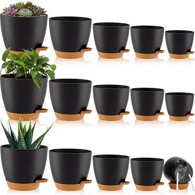 15 Pcs 7/6.5/6/ 5.5/5 Inch Self Watering Planters with Drainage Hole Plant Pots Plastic Flower Pots Self Watering Pot and Saucer Reservoir for Garden Plant Flower(Black)