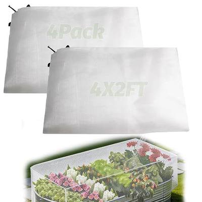 4 Packs Garden Netting for Raised Beds, 4x2 FT Raised Bed Plant Covers, Plant Netting with Drawstring for Protecting Vegetables Fruits Flowers Raised Beds