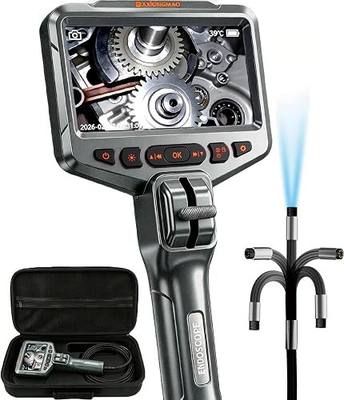 Two-Way Articulating Borescope, 1080P HD Industrial Endoscope Inspection Camera with 8 LED Lights, Mechanical Tool for Automotive, HVAC, Plumbing, IP67 Waterproof & 5ft Semi-Rigid Flexible Snake Probe