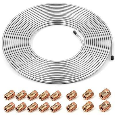 25Ft 3/16" Upgraded Zinc Coated Steel Brake Line Tubing Kit, Robust Reliable Hydraulic Fuel Transmission Line with 16 Inverted Flare Fittings, Universal Replacement for Truck, SUV, Trailer
