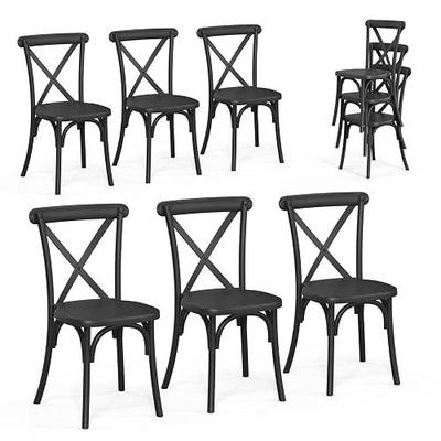 VINGLI Plastic Outdoor Dining Chairs Set of 6, Stackable Patio Dining Chairs with X Back, Waterproof Kitchen & Dining Room Chairs for Indoor-Outdoor, Capacity 402 lbs, Black