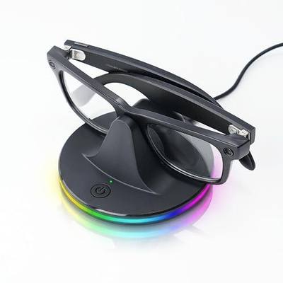 HiBloks Charging Dock with RGB Light for RayBan Meta Glasses Gen 1 & 2 | Smart Glasses Charger Desktop Stand Compatible with Meta Wayfarer/Skyler/Headliner & Oakley Meta HSTN for Nightstand, Black