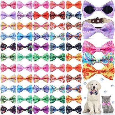 Sanwuta 60 Pcs Paisley Dog Collar Bow Bulk Floral Pet Bow Ties Dog Accessories Detachable Attachment Charms with Elastic Bands for Small Medium Large Dogs Cat Puppy Bows Grooming Supplies