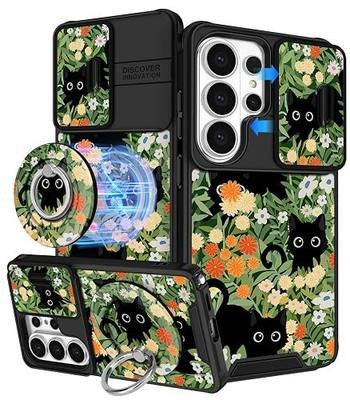 Buleens for Samsung Galaxy S26 Ultra Case - with Ring Stand & Camera Cover Aesthetic Cute Designed for Women Girls Girly Kawaii Cats Floral for Samsung S26 Ultra Phone Case Compatible with Magsafe