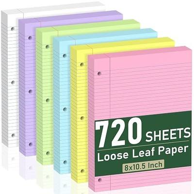 720 Sheets Loose Leaf Paper, 6-Color Lined Paper Notebooks, 8 x 10.5 College Ruled Filler Paper, 3-Hole Punched Binder Paper, Double-Side Printed Writing Paper Notepads for Home, Office, School