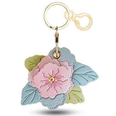 Leather Keychain Holder Compatible with AirTag, Cute Protective Cover Charm for Airtag with Keychain,GPS Tracker Case for Key(Hydrangea)