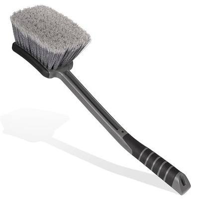 Car Wash Brush(Upgraded Design), 17" Long Handle, Flagged Bristles, Rubber-Protected Head, Non-Slip Ergonomic Grip for Tires, Undercarriage, Wheels, Grill, Fender Wells, SUVs & Cars