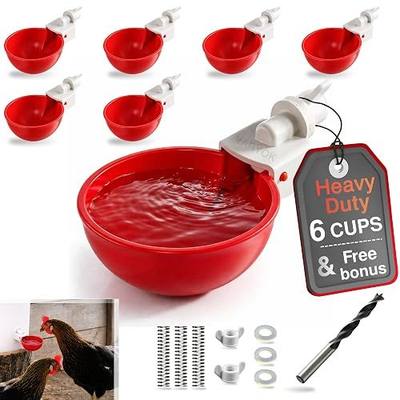 Heavy Duty 6 Pack Large Chicken Water Cups, Chicken Waterer Cups for Poultry, Duck, Chicks, Goose, Turkey, Chicken Water Feeder,Free Additional Set of 10 Pieces–Drill Bit, Cleaning Brush & Spare Parts