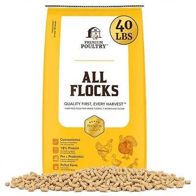 All Flock Feed Pellets, 18% Protein, 40lb, Made in USA | Pre & Probiotics, Supports Growth & Digestion, Ideal for Chickens, Ducks, Geese, Turkeys & Game Birds