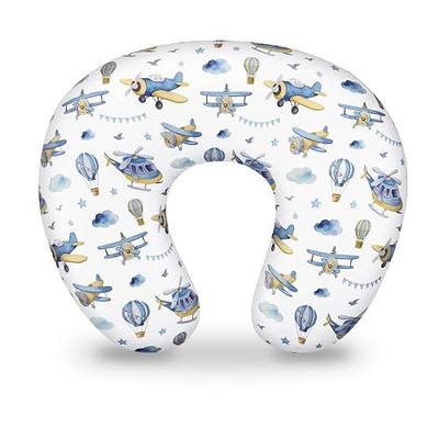 Nursing Pillow Cover, Breastfeeding Pillow Cover for Baby Girls Boys, Soft Stretchy Nursing Pillowcase for Infant Newborn, Removable Slipcover for Nursing Pillows, Blue Airplane(Only Cover)