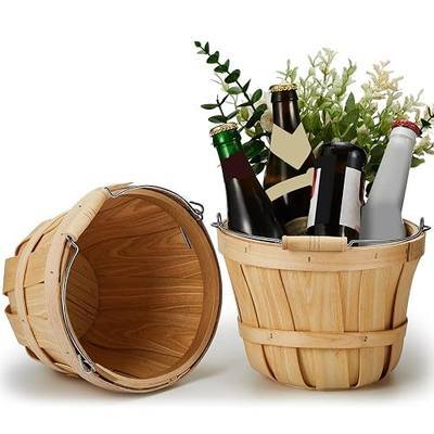 Marsui 1 Pcs Round Wooden Berry Baskets Small Bushel with Handles for Gifts Empty Basket Fruit Buckets for Picking Strawberry Fruits Flowers Crafts Home Wedding (Natural Wood)
