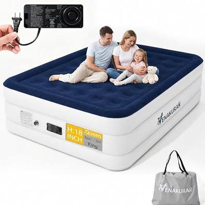 Queen Air Mattress with Built in Pump, 18" Queen Size Inflatable Mattress | 3-Min Fast Inflation Air Bed, Leak-Proof Air Mattress, Portable Blow Up Mattress for Guests, Moving, Camping & Home