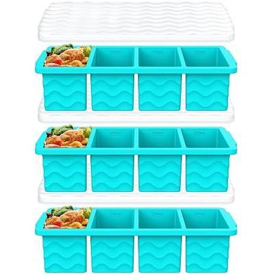 3-Pack Silicone Freezer Trays with Lid, Soup Freezer Container Molds, Silicone Freezer Molds, Ice Cube Tray for freezing Soup Sauce Broth Leftovers, Dishwasher & Oven Safe, BPA Free (1-cup,blue)