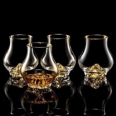 DUJUST Curvaceous Whiskey Glasses Set of 4 (7oz/205ml), Crystal Whiskey Glasses with 24K Gold Mountain, Old Fashioned Glass for Brandy/Cognac/Bourbon/Tequila, Luxury Gift, BPA-Free & Lead-Free
