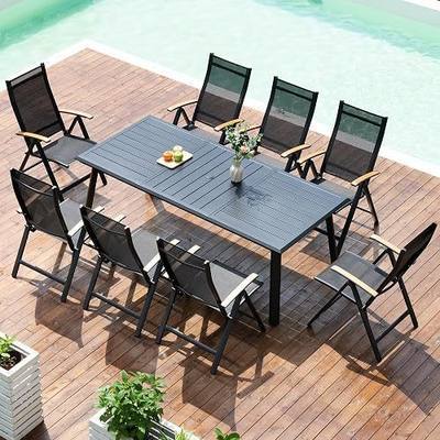 Pellebant 9 Piece Outdoor Dining Set for 8, Aluminum Table & Foldable Chair | Foldable Chairs with 8 adjustable angles, 83''Aluminum patio table and chair set, Weather-Resistant Furniture