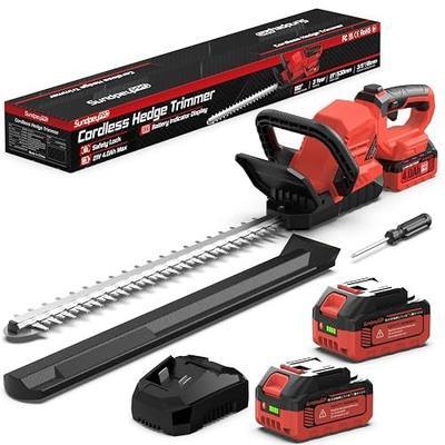 21" Cordless Hedge Trimmer - 21V Powerful Electric Hedge Trimmer with 2×4.0Ah Batteries & Charger & 2200RPM Dual-Action Blade & 3/5" Blade Gap & 180° Rotating Head for Yard & Garden Red
