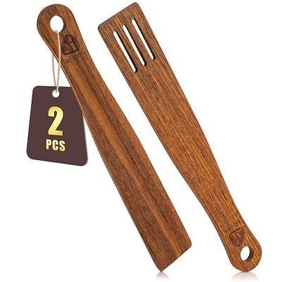 2 Pack 12-Inch Teak Wood Spatula Set, Versatile Wood Turner and Scraper for Cast Iron, Heat Resistant Utensils for Flipping, Scraping and Stirring, Suitable for All Cookware